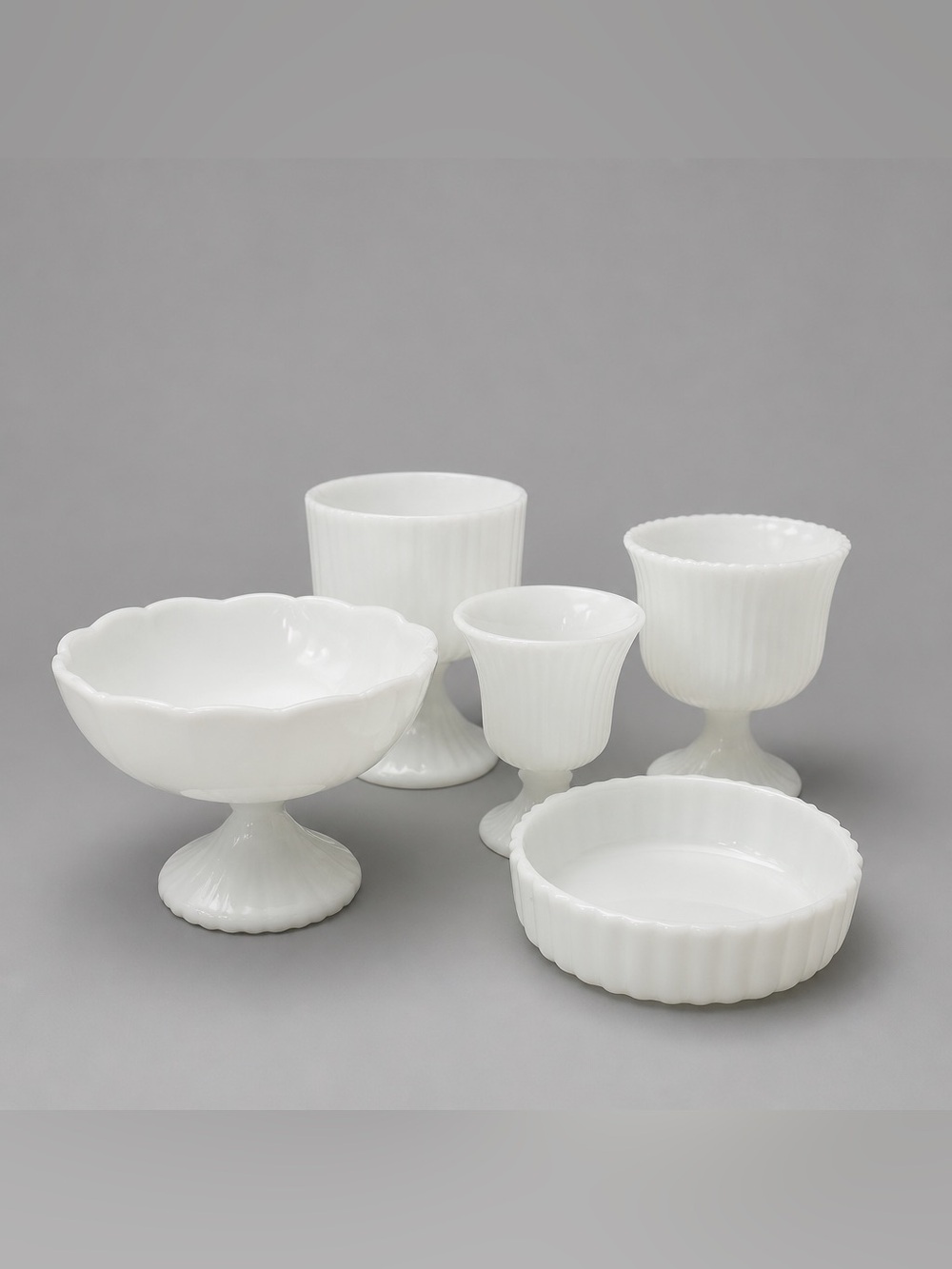 Milk Glass Pedestal Bowl & Compote Set 5 - White